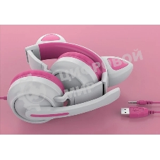 Гарнитура QUMO Game Cat белый/розовый, проводная, USB, подсветка