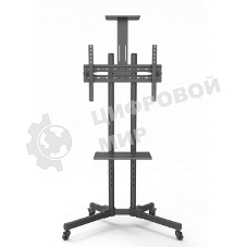Мобильная стойка Wize Pro M55 для дисплеев 32 65, Max VESA 600x400 мм, высота 180 см, вертикальная регулировка, регулируемая полка для медиаплеера, полка для камеры ВКС, до 50 кг, черный
