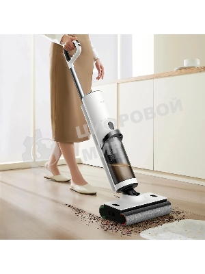 Пылесос вертикальный Deerma DEM-VX910W белый/черный, питание от аккумулятора, 230 Вт, уборка влажная/сухая, пылесборник 0.7 л, работа от АКБ max - 45 мин