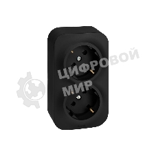 Розеточный блок двойной с заземлением с предварительным подключением со шторками 16А 250В винтовые зажимы накладной Quteo IP20 Чёрный матовый