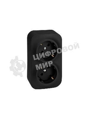 Розеточный блок двойной с заземлением с предварительным подключением со шторками 16А 250В винтовые зажимы накладной Quteo IP20 Чёрный матовый