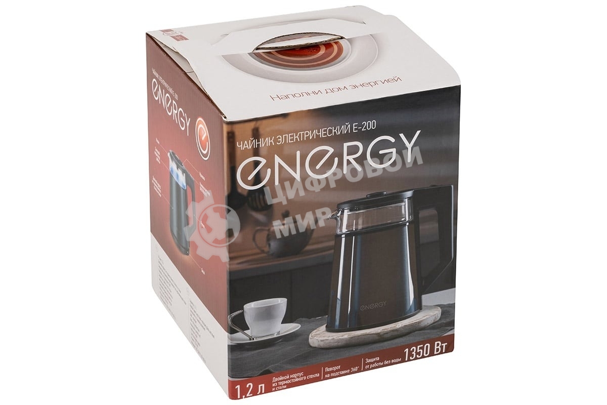 Чайник электрический Energy E-200 (1,2 л, диск), мета л, корпус
