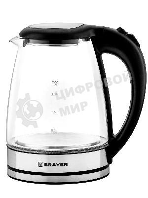 Электрочайник BRAYER BR6116 черный, 1.7 л, 1800 Вт, скрытый нагревательный элемент