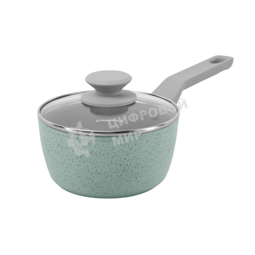 Ковш Maunfeld HELGA MSP14FA05FS из кованого алюминия со стеклянной крышкой, 16 см, 1,4 л.