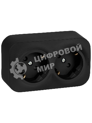 Розеточный блок двойной с заземлением с предварительным подключением со шторками 16А 250В винтовые зажимы накладной Quteo IP20 Чёрный матовый