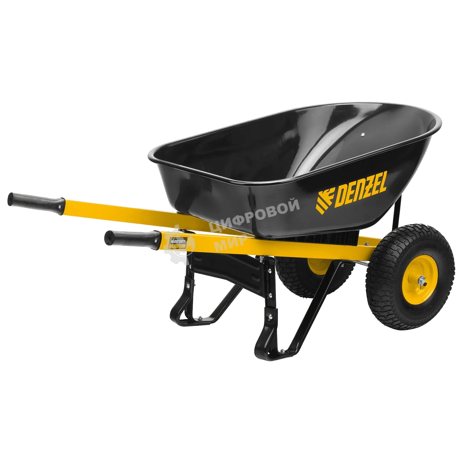 Тачка строительная Denzel усиленная, объем 140 л, 250 кг, двухколесная, колесо 15х6.00-6