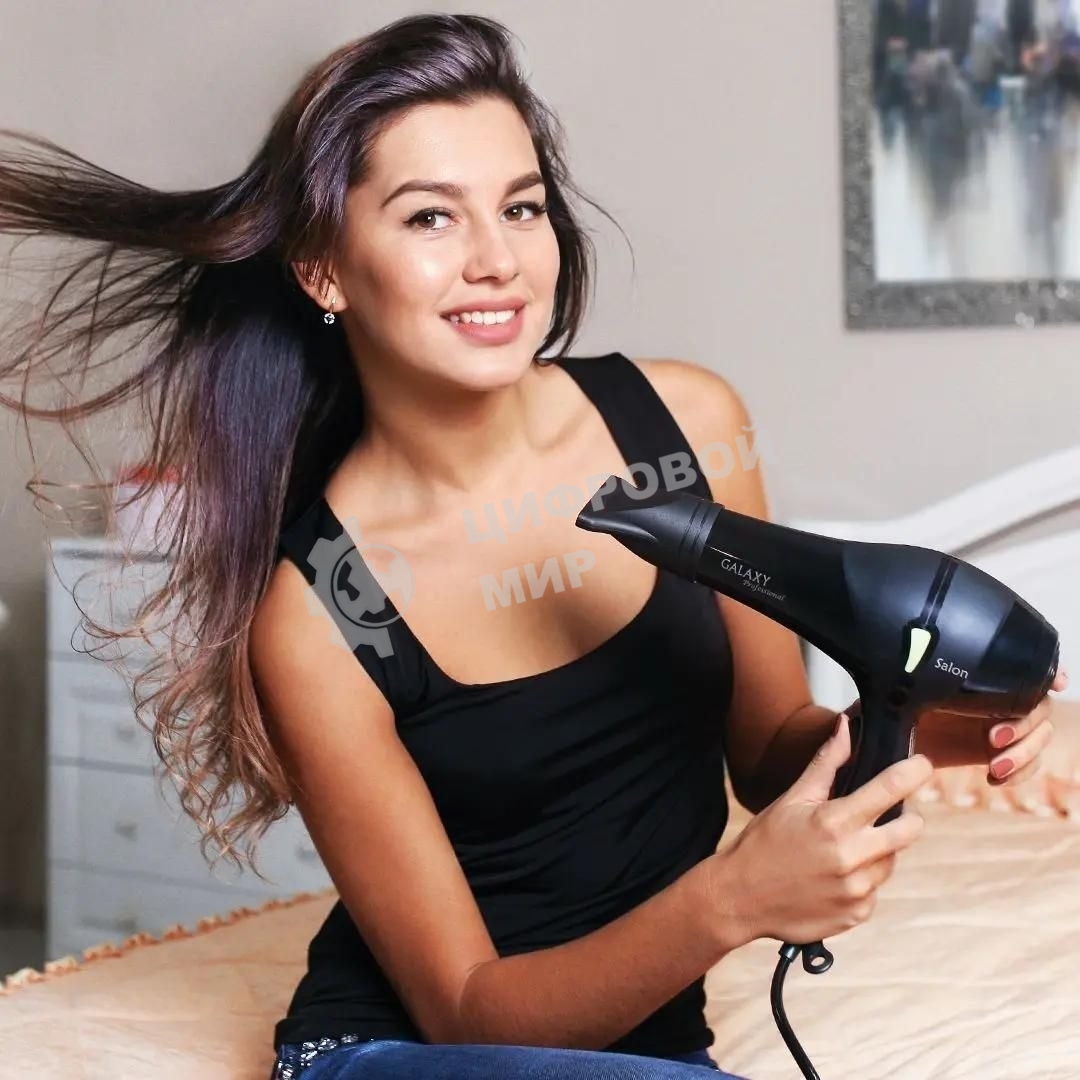 Фен для волос профессиональный Galaxy Line GL 4317, черный, 2200Вт, АС мотор, 2 скоростных режима, 3 температурных режима, защита мотора от перегрева, защитная сетка, подвесная петля,насадка-концентратор