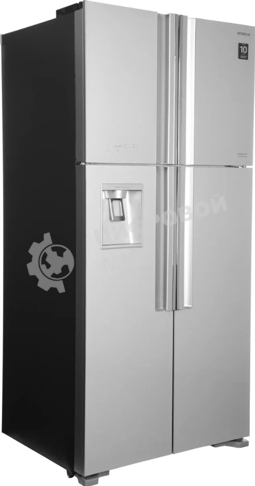 Холодильник Hitachi R-W660PUC7X GS серебристый стекло двухкамерный 396/144л морозилка сверху, No Frost, Side by Side
