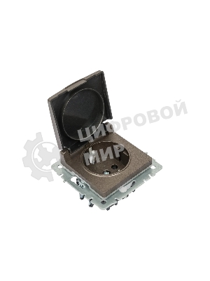 Розетка 1-местная IEK BRITE РСбш10-3-44-БрТБ с заземлением, с защитными шторками и крышкой, 16А, IP44, темная бронза