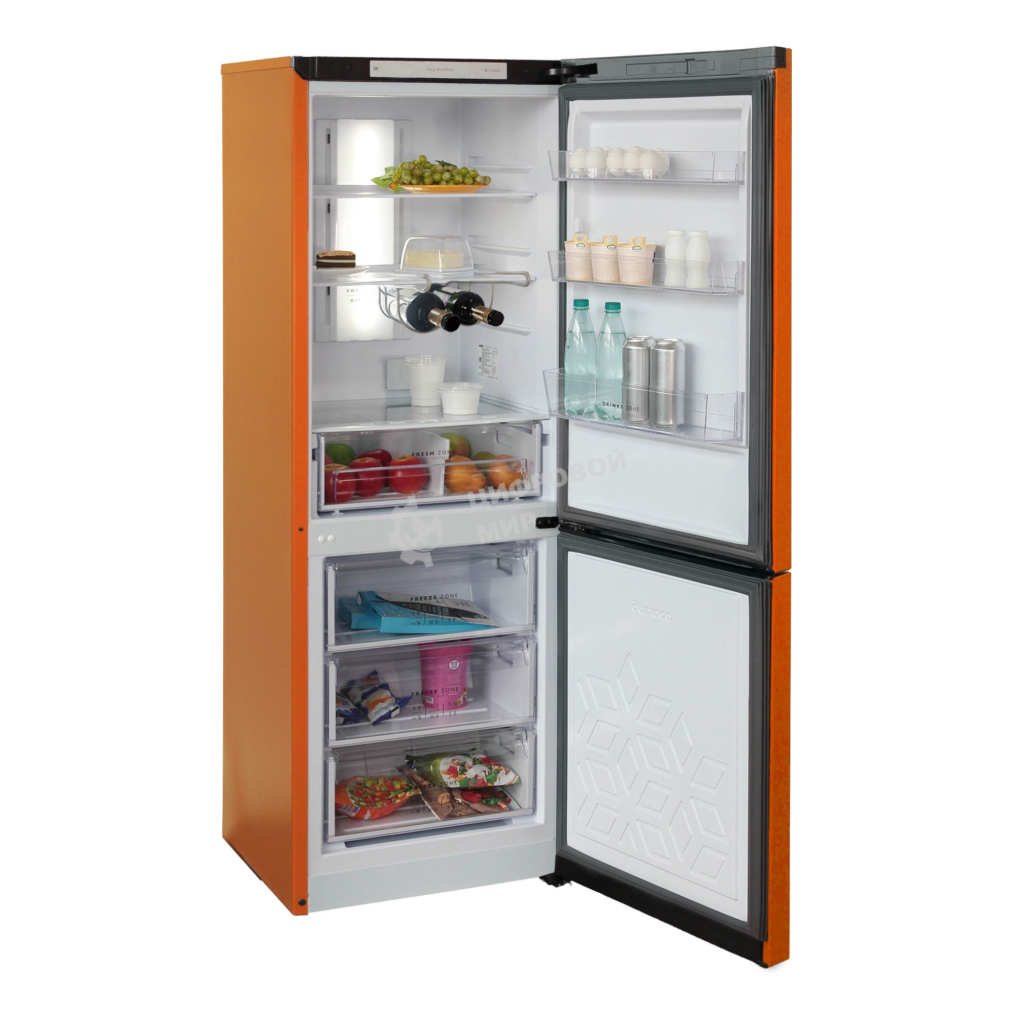 Холодильник Бирюса Б-T920NF оранжевый двухкамерный 210/100 л морозилка снизу, No Frost