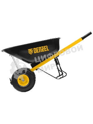 Тачка строительная Denzel усиленная, объем 140 л, 250 кг, двухколесная, колесо 15х6.00-6