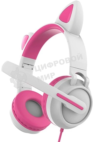 Гарнитура QUMO Game Cat белый/розовый, проводная, USB, подсветка