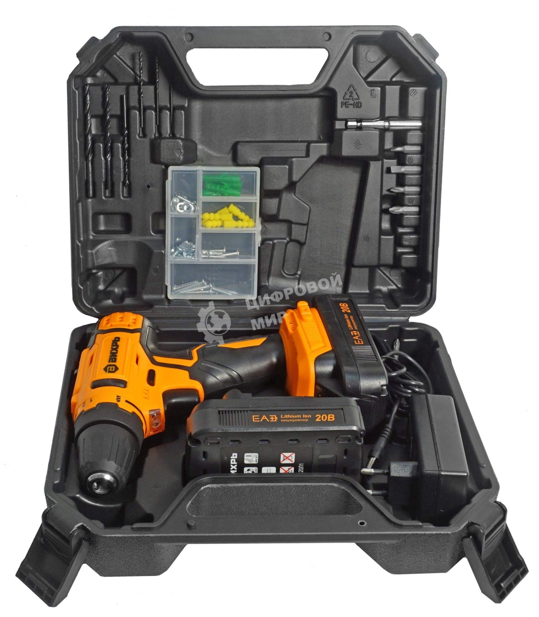 Дрель-шуруповерт аккумуляторная Вихрь ДА-К20/2Н с набором оснастки 65 предм.
