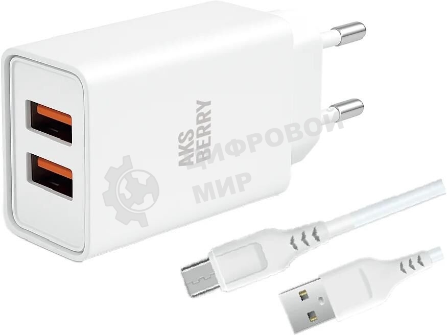 Зарядное устройство Aksberry СЗУ T38 2 USB 2.4A + MicroUSB белый