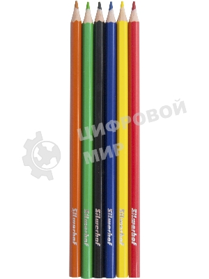 Карандаши цветные Silwerhof Eco 2.6 мм, шестигранный профиль, пластик, ассорти, 6 цветов, коробка с европодвесом