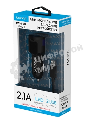 Автомобильное зарядное устройство Maxvi CCM-212 Plus T черный 2.1A