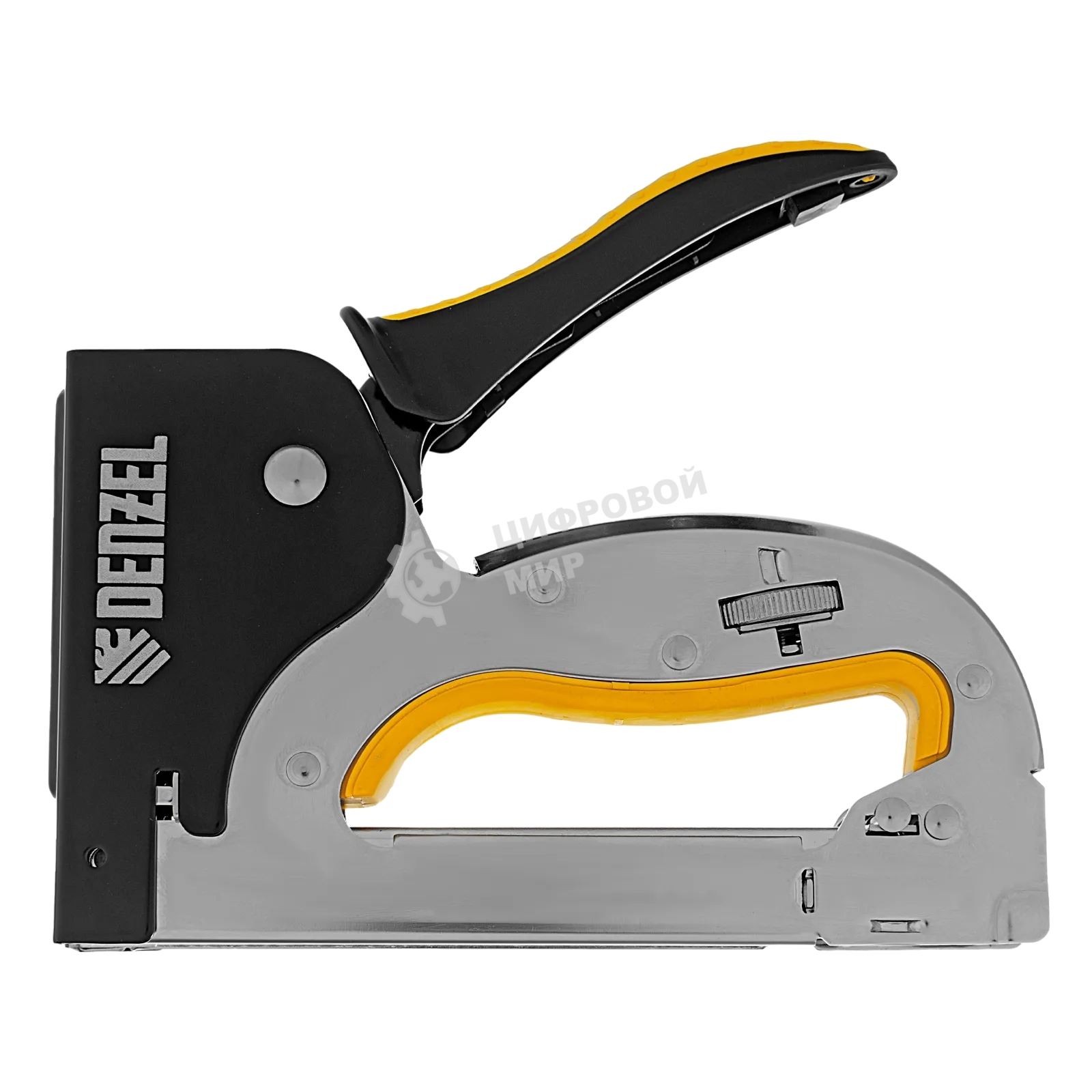 Степлер Denzel металл., скобы в комплекте, плавная регулировка удара, 2К рукоятка, тип 53, 4-14 мм