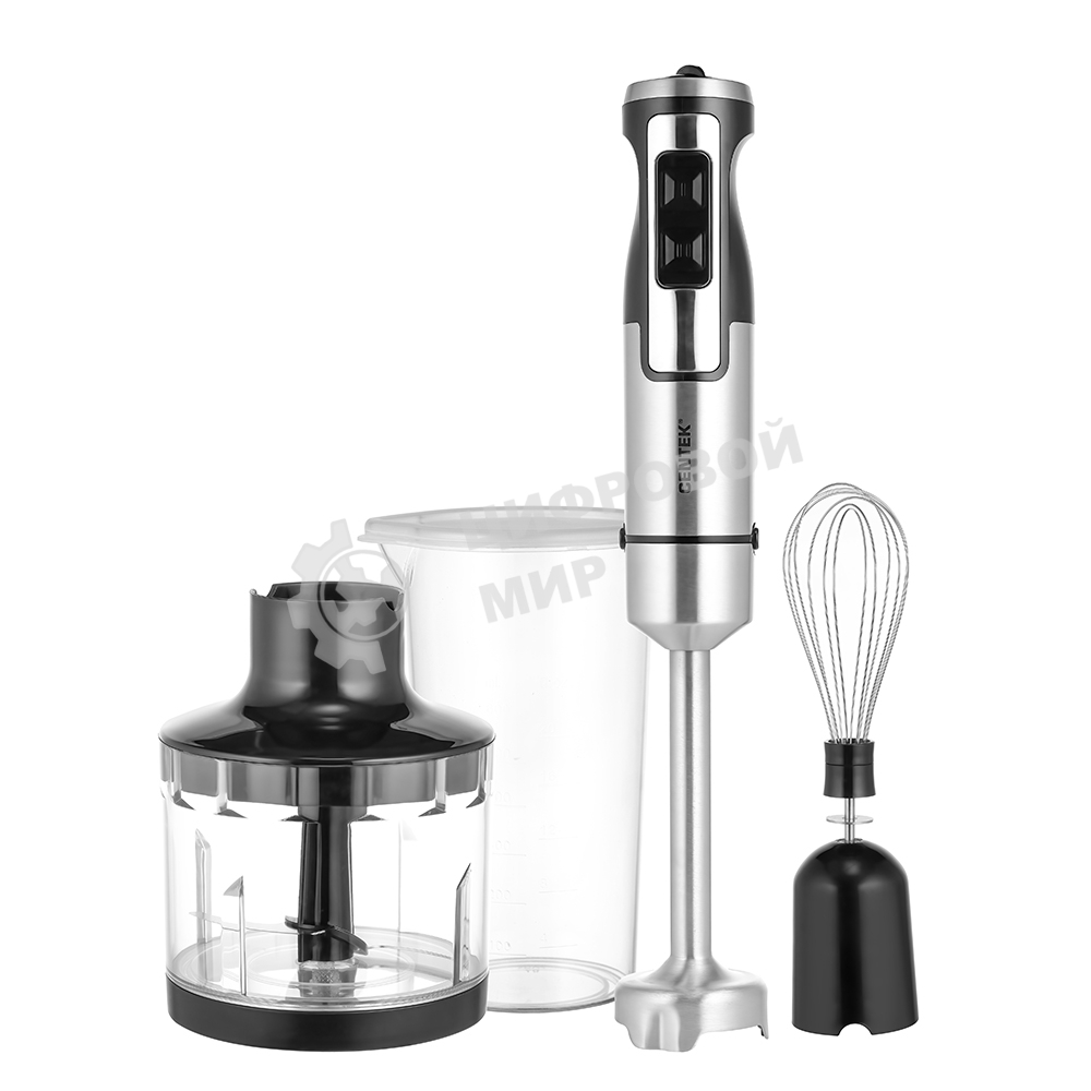 Блендер Centek CT-1338 черный/сталь, 1300 Вт, DC мотор, РЕГУЛЯТОР МОЩНОСТИ сLED, стакан, чоппер, венчик