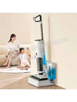 Пылесос вертикальный Deerma DEM-VX910W белый/черный, питание от аккумулятора, 230 Вт, уборка влажная/сухая, пылесборник 0.7 л, работа от АКБ max - 45 мин