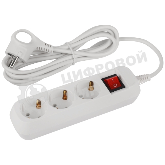Удлинитель электрический ЭРА UDL-10-330-ES Greenline 3 розетки с заземлением с выключателем 3м ПВС 3x0.75мм2