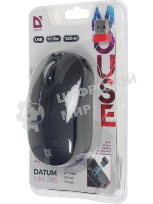Мышь беспроводная Defender Datum MM-285 черный, 1600 dpi, радиоканал, USB, кнопки - 3