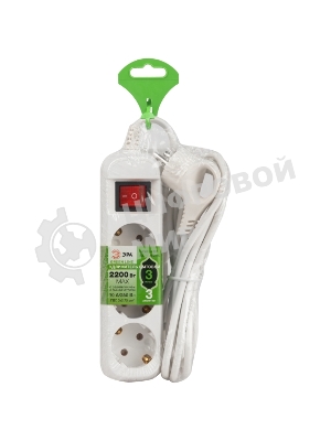 Удлинитель электрический ЭРА UDL-10-330-ES Greenline 3 розетки с заземлением с выключателем 3м ПВС 3x0.75мм2