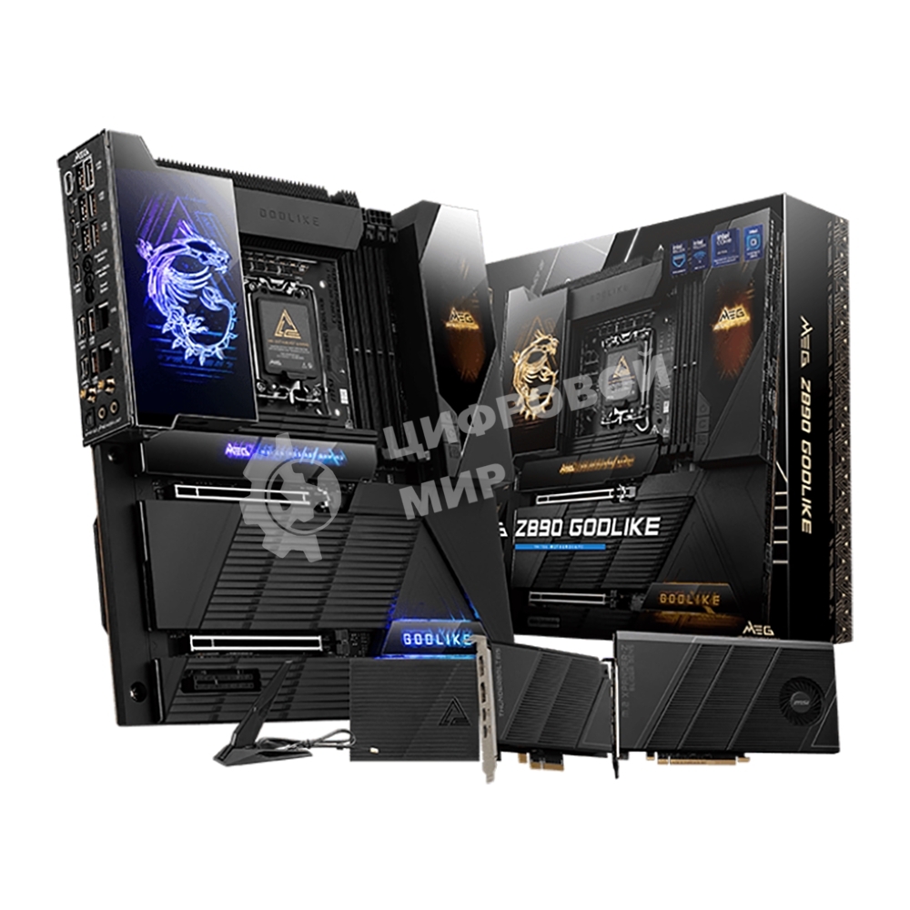 Материнская плата MSI MEG Z890 GODLIKE, LGA1851, Intel Z890, 4xDDR5, 4xSATA, 8xM.2, 2xPCIe 5.0 x16, 1xPCIe 4.0 x4, 2xThunderbolt 4 (40Gbps), 1x10G LAN, 1x5Gb LAN, Wi-Fi 7, Bluetooth 5.4, 5xUSB-C 10Gbps, 1xUSB-C 20Gbps, 8xUSB-A 10Gbps, 4xUSB-A 5Gbps, 4xUSB-A 2.0, 1xS/PDIF, 2x3.5 мм, 7.1, E-ATX