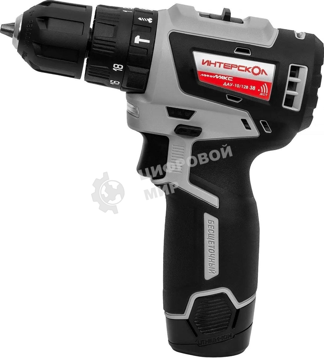 Дрель-шуруповерт аккумуляторная бесщеточная ИНТЕРСКОЛ ДАУ-10/12В 38 МиниМАКС 767.2.2.45 Li-ion, кейс, 2 аккум., 2,5 А·ч, ЗУ