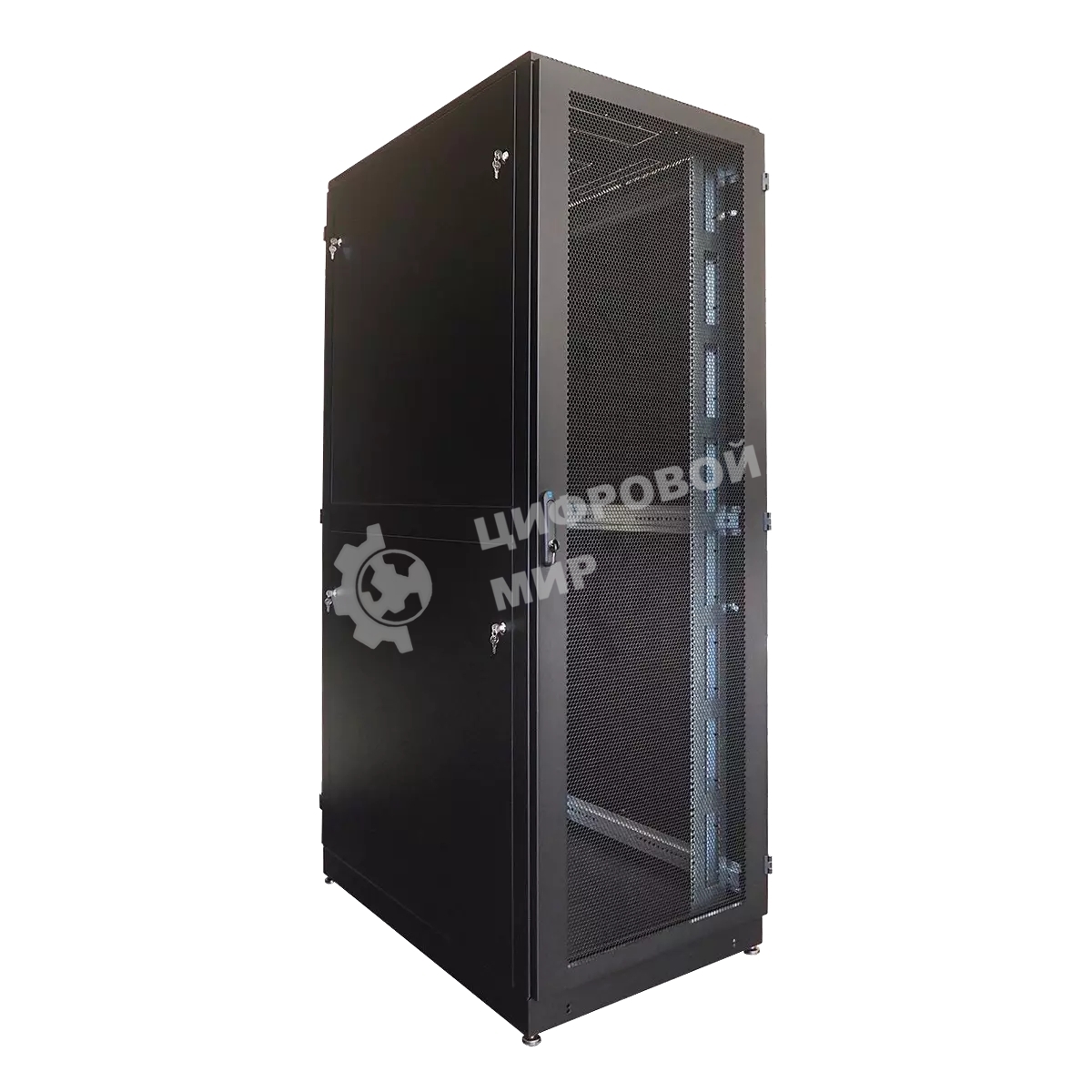 Шкаф серверный напольный 48U (600 1000) дверь перфорированная, задние двойные перфорированные, черный