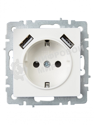 Розетка 1-местная IEK BRITE РЮш10-2-БрБ (BR-R14-16-U21-D31-K01) с заземлением, с защитными шторками, 16А, с USB A+A 5В 3,1А, белый