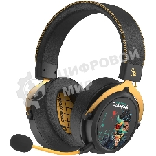 Гарнитура Bloody MR595 Renegade чёрный, беспроводная + проводная, Bluetooth/радиоканал/USB-C, до 135 ч, подсветка, съёмный микрофон