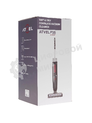 Пылесос вертикальный Atvel F16 Upright серый/красный, питание от аккумулятора, 150 Вт, уборка влажная/сухая, пылесборник 0.45 л