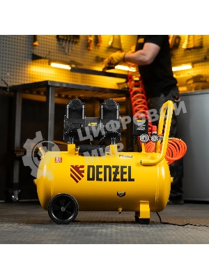 Компрессор безмасляный малошумный Denzel DLP-1500/50, 1,5 кВт, 50 л, 2850 об/мин, 250 л/мин