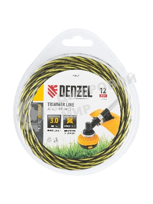 Леска для триммера Denzel двухкомпонентная витая квадратная, 3,0мм х 12м, блистер SkyCutter