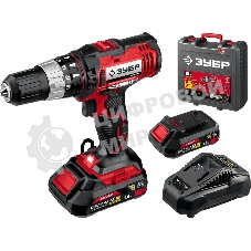 Дрель-шуруповерт Зубр ДШУ-185-22, 18 В, 2 Ач, 40 Нм, щеточный, ударный