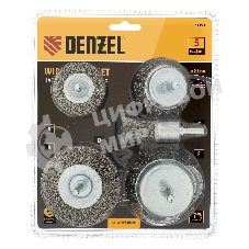 Набор щеток для дрели Denzel 2 Плоские 50-75 мм, 3 Чашки 25-50-75 мм, шпилька, нерж.вит. проволока