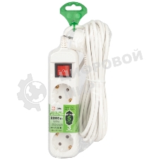 Удлинитель электрический ЭРА UDL-10-350-ES Greenline 3 розетки с заземлением с выключателем 5м ПВС 3x0.75мм2