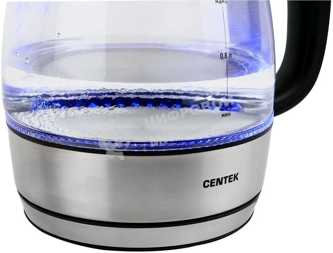 Чайник электрический Centek CT-0018, 1.2л, 1600Вт, стекло, серебристый