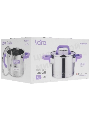 Кастрюля LARA LR02-255 Лаванда 6,4 л, 24 см, нержавеющая сталь, с крышкой