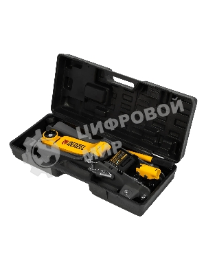 Домкрат гидравлический подкатной с фиксатором Denzel 2,5 т,85-385 мм, в пласт. кейсе