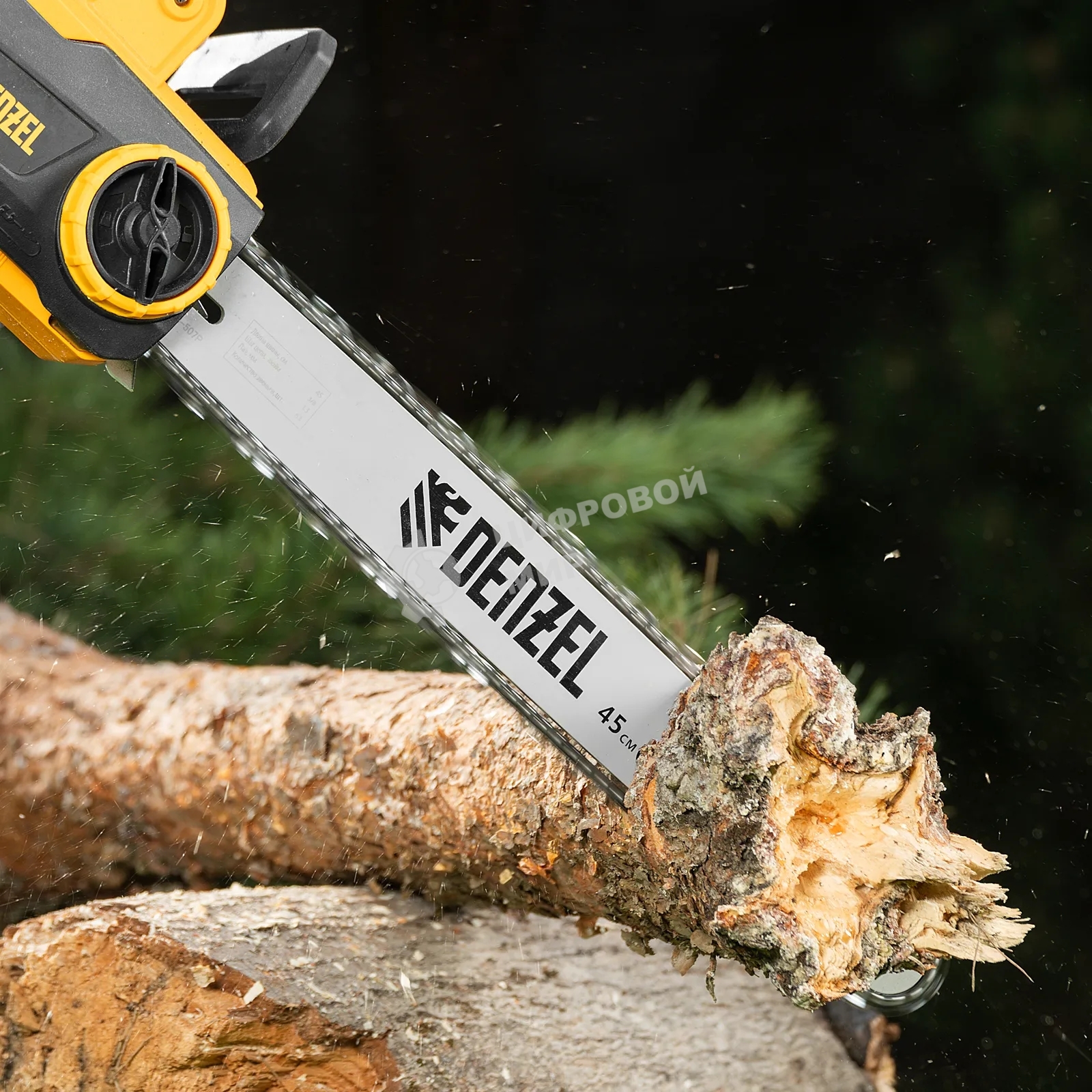 Пила цепная электрическая Denzel EDS-2200P 2,2кВт, поперечная, шина 45см, шаг 3/8, паз 1,3 мм, 63 зв