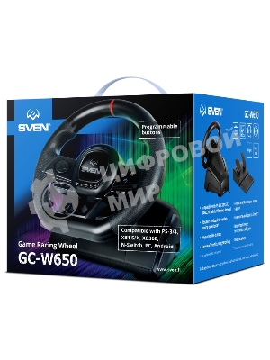 Руль SVEN GC-W650 (педали, вибро, D-pad, 21 кл, PS4/PS3/XB1/XB360/NS/PC/X-D-Input)