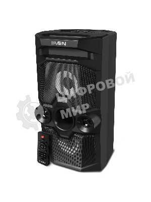 Мобильные колонки SVEN PS-655 2.0 черные (2x25W, mini Jack, USB Type-C, USB flash, Bluetooth, FM, micro SD, ПДУ, LED экран, 4400 мA, RGB подсветка)
