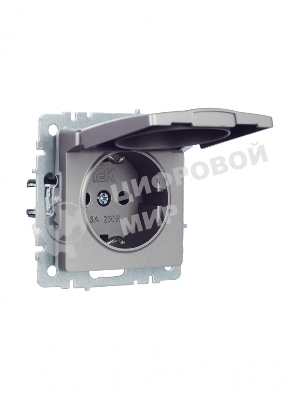 Розетка 1-местная IEK BRITE РСбш10-3-44-БрС с заземлением, с защитными шторками и крышкой, 16А, IP44, сталь