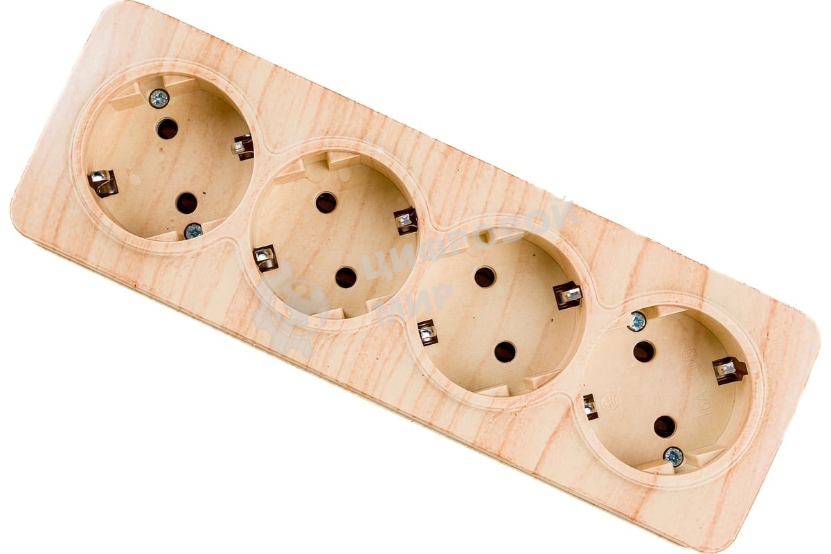 Розетка 4-м ОП GLORY РС24-3-ХС 16А с заземл. сосна IEK ERH41-K34-16