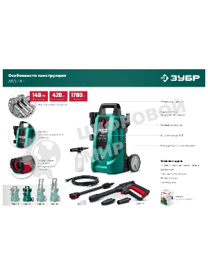 Мойка высокого давления Зубр 140 Атм, 1700 Вт