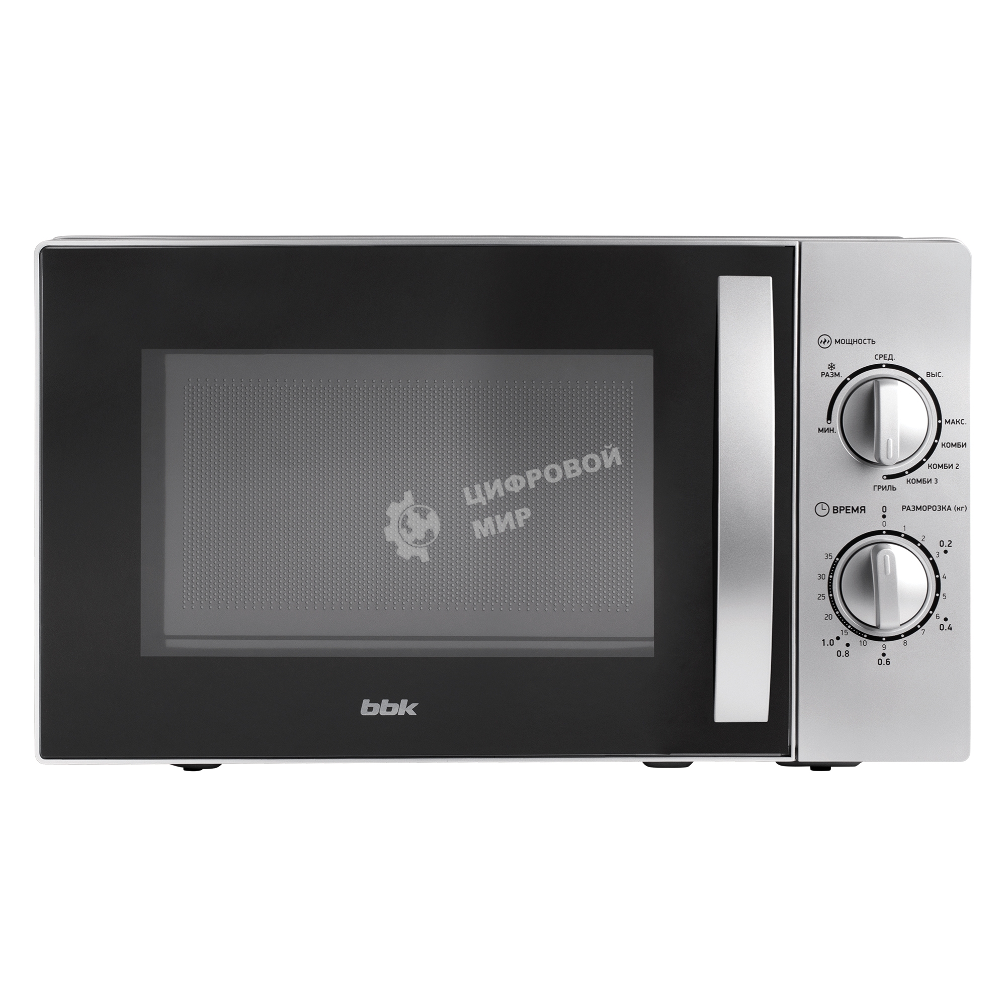 Микроволновая печь BBK 20MWG-740M/S серебро, 20 л, 700 Вт, переключатели - поворотный механизм