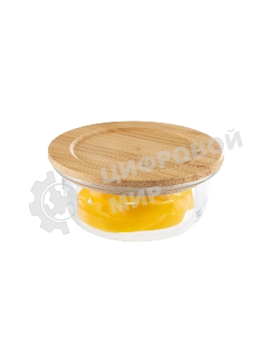 Контейнер LEONORD BAMBU, объем: 400 мл, из жаропрочного стекла с крышкой из бамбука, круглый (106023)