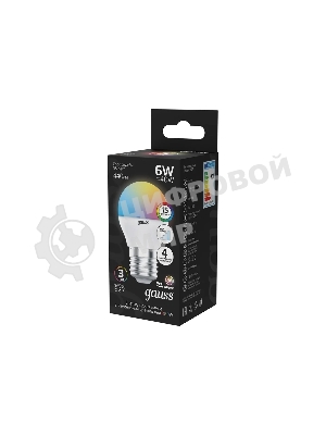 Лампа светодиодная Gauss G45 6W E27 шар RGbW димирование LED 1/100