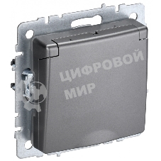 Розетка 1-местная IEK BRITE РСбш10-3-44-БрС с заземлением, с защитными шторками и крышкой, 16А, IP44, сталь